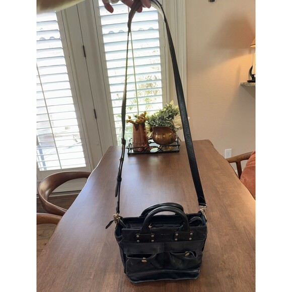 Rag & Bone Black Leather Satchel Tote Crossbody Gold Hardware Structured Handbag - Picture 12 of 16